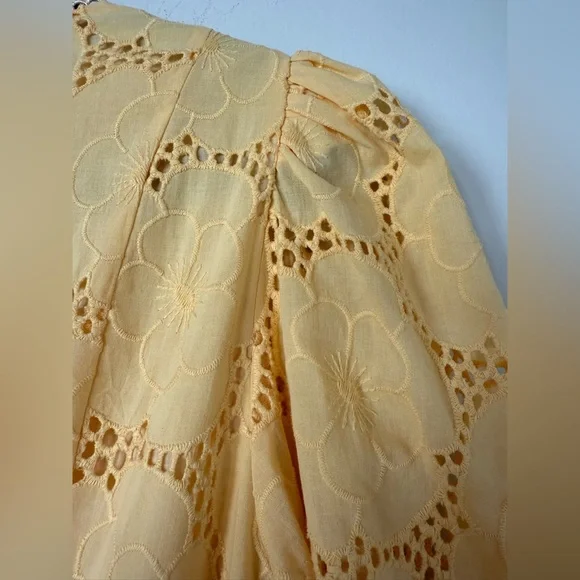 Rachel Parcell Buttercup Puff Sleeve Eyelet Fit & Flare Dress 100% Cotton - Picture 11 of 14